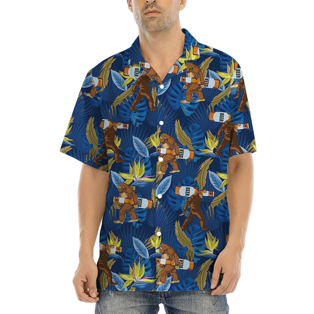 Bigfoot Carrying Beer Tropical Hawaiian Shirt - variant image 1