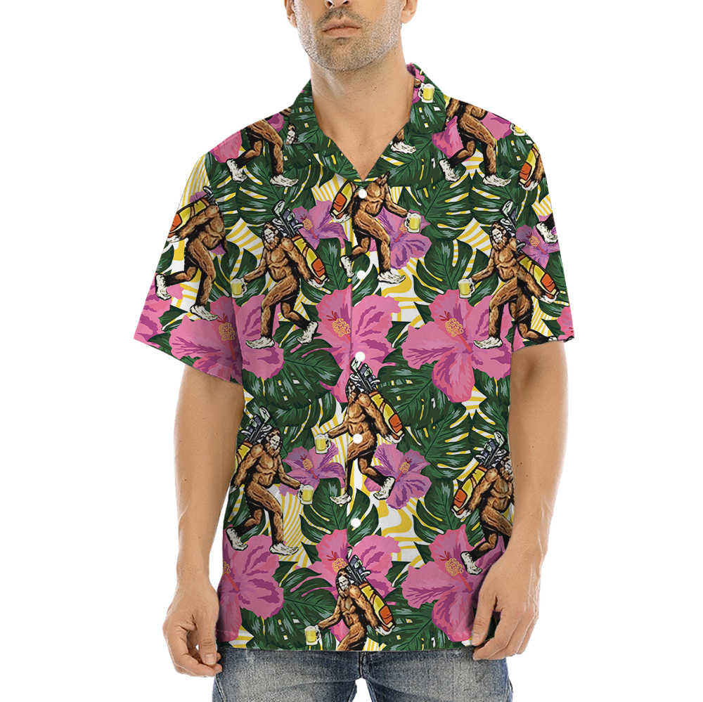 Bigfoot And Golf Bag Floral Hawaiian Shirt - variant image 1