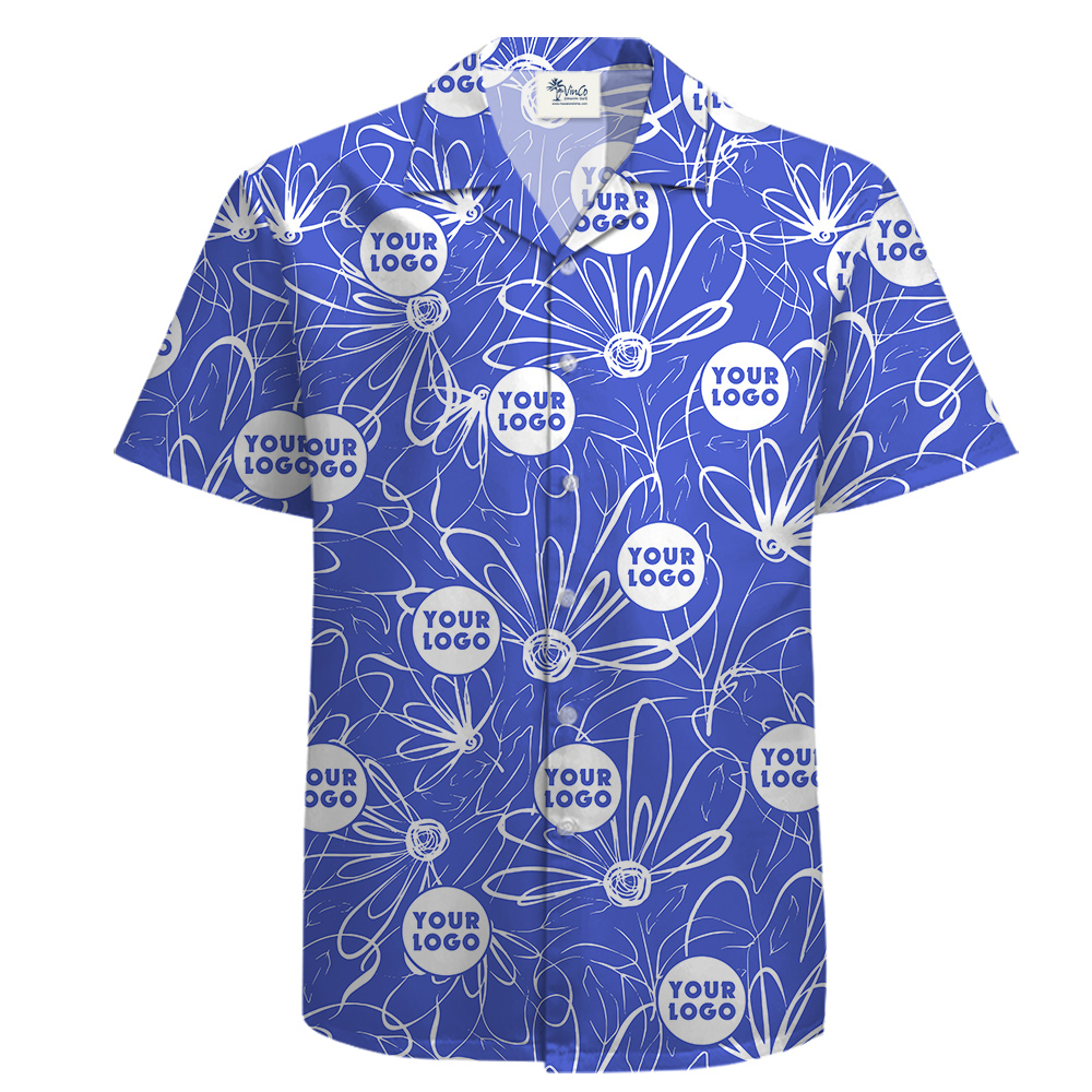 Personalized Logo Navy 100% Cotton Hawaiian Shirt - variant image 1