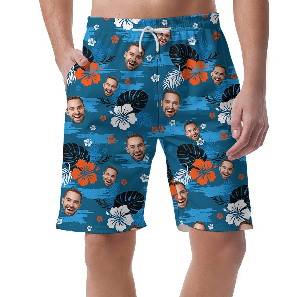 Cool Blue Men's Hawaiian Shorts With Faces For Summer - variant image 1