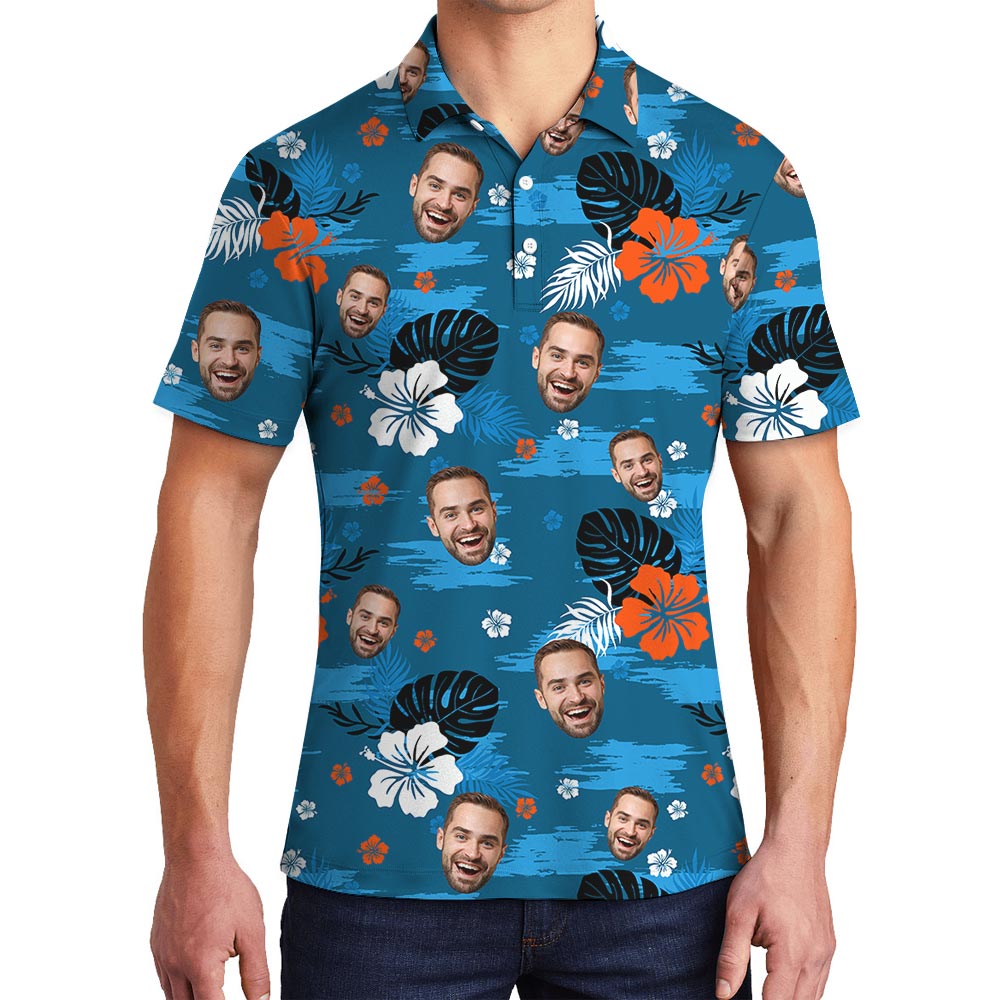 Personalized Blue Hawaiian Polo Shirt With Any Photos - variant image 1