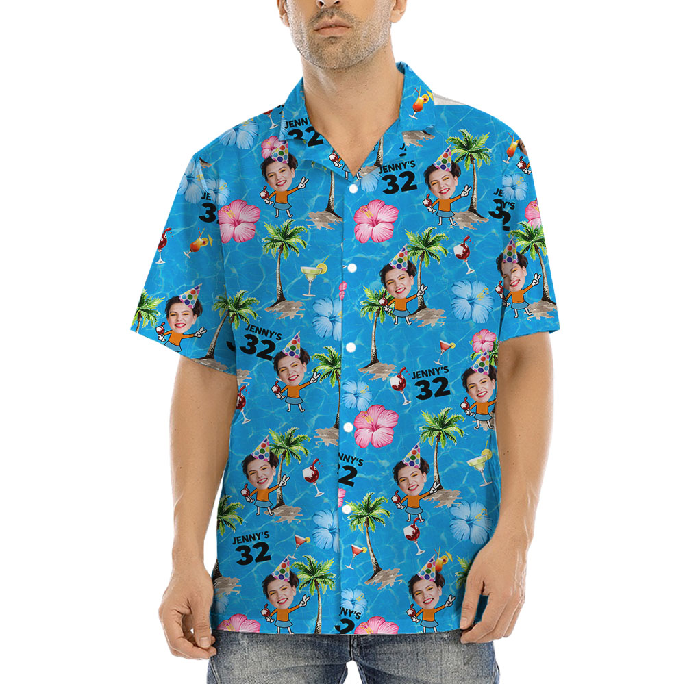 Funny Custom Face And Age Birthday Hawaiian Shirt - variant image 1