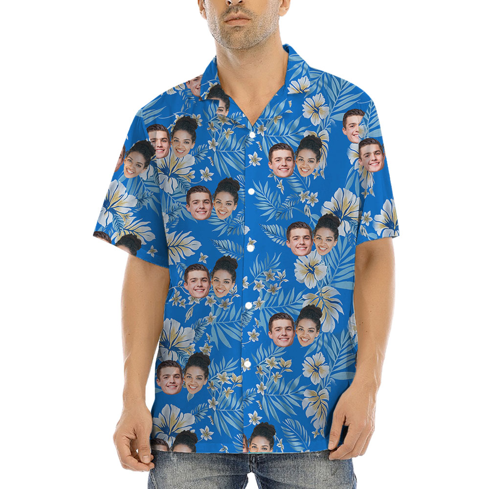 Personalized 1-5 Faces Blue Male Hawaiian Shirts - variant image 1