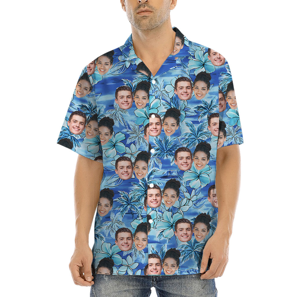 Blue Floral Hawaiian T Shirts With 1-5 Faces - variant image 1