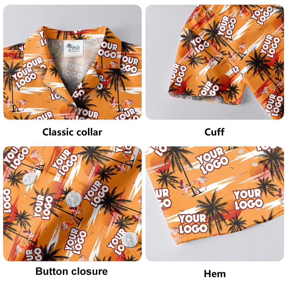 Custom Logo Tropical Hawaiian Shirt Men Orange