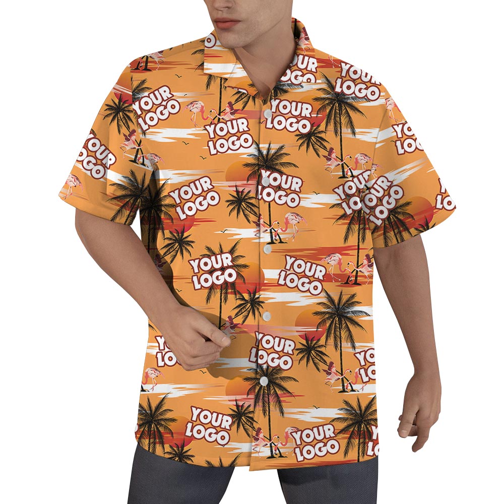 Custom Logo Tropical Hawaiian Shirt Men Orange