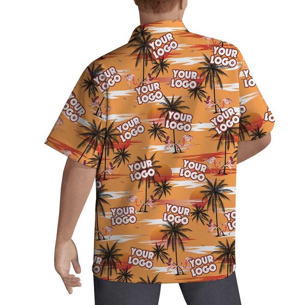 Custom Logo Tropical Hawaiian Shirt Men Orange