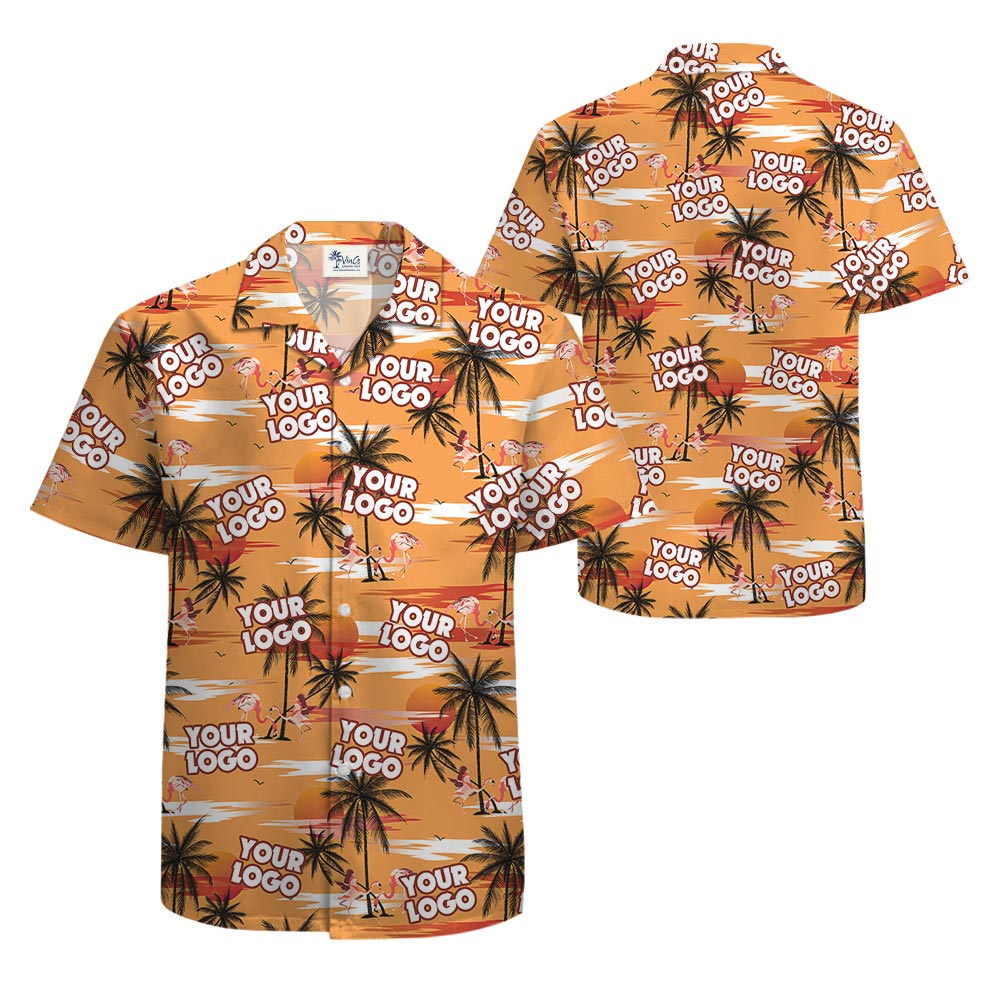 Custom Logo Tropical Hawaiian Shirt Men Orange