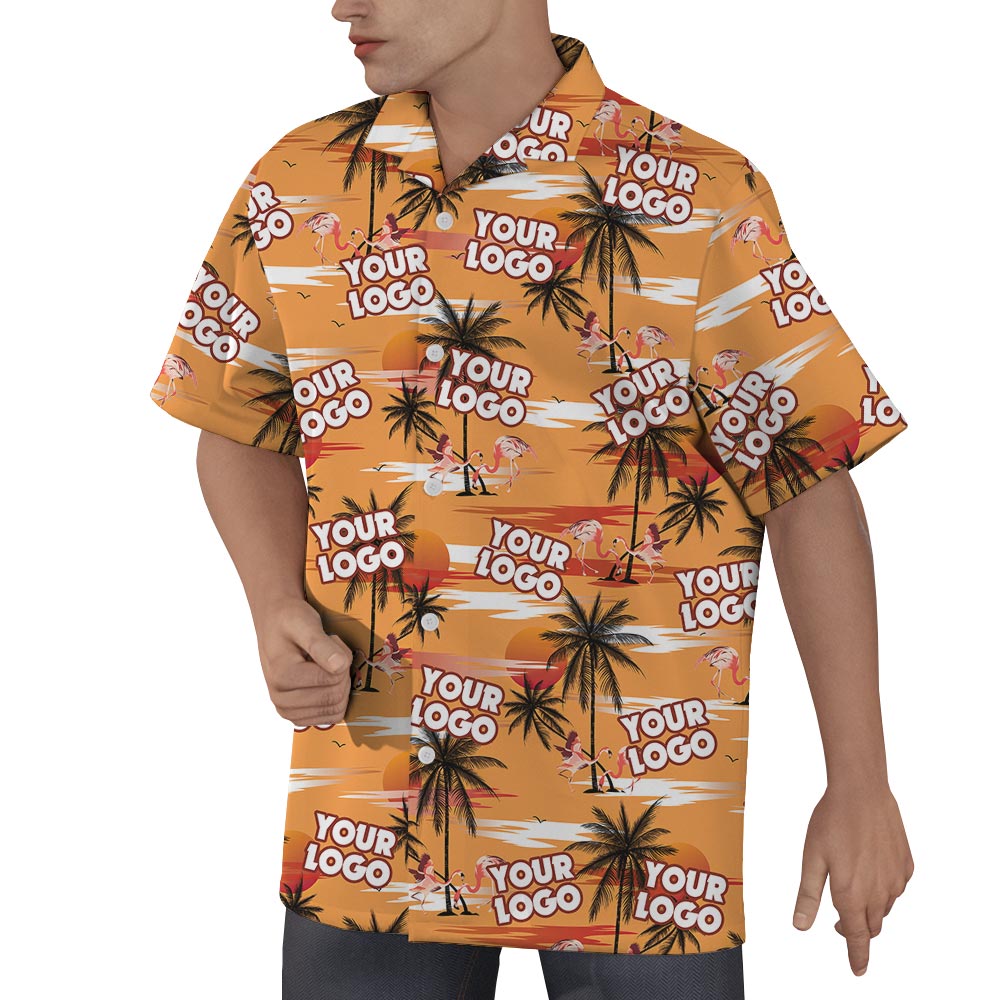 Custom Logo Tropical Hawaiian Shirt Men Orange