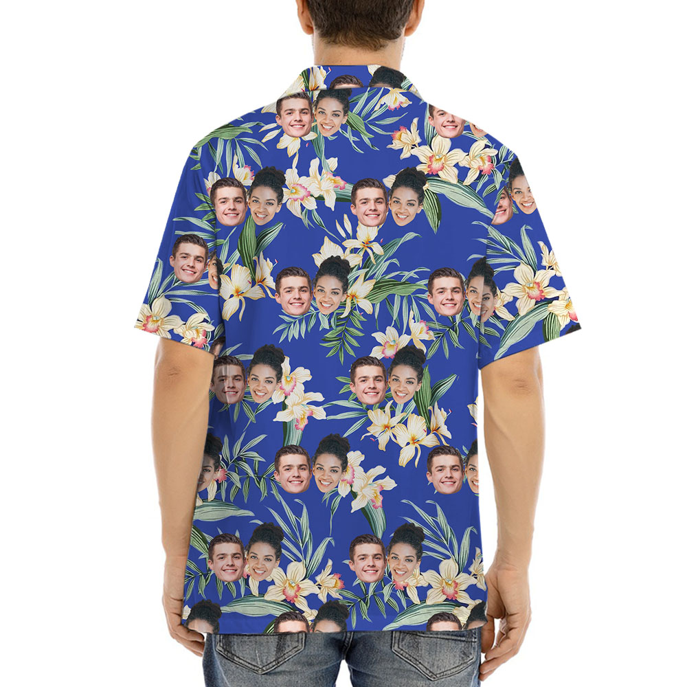 Personalized Face Hawaiian Shirt With Blue Floral Print