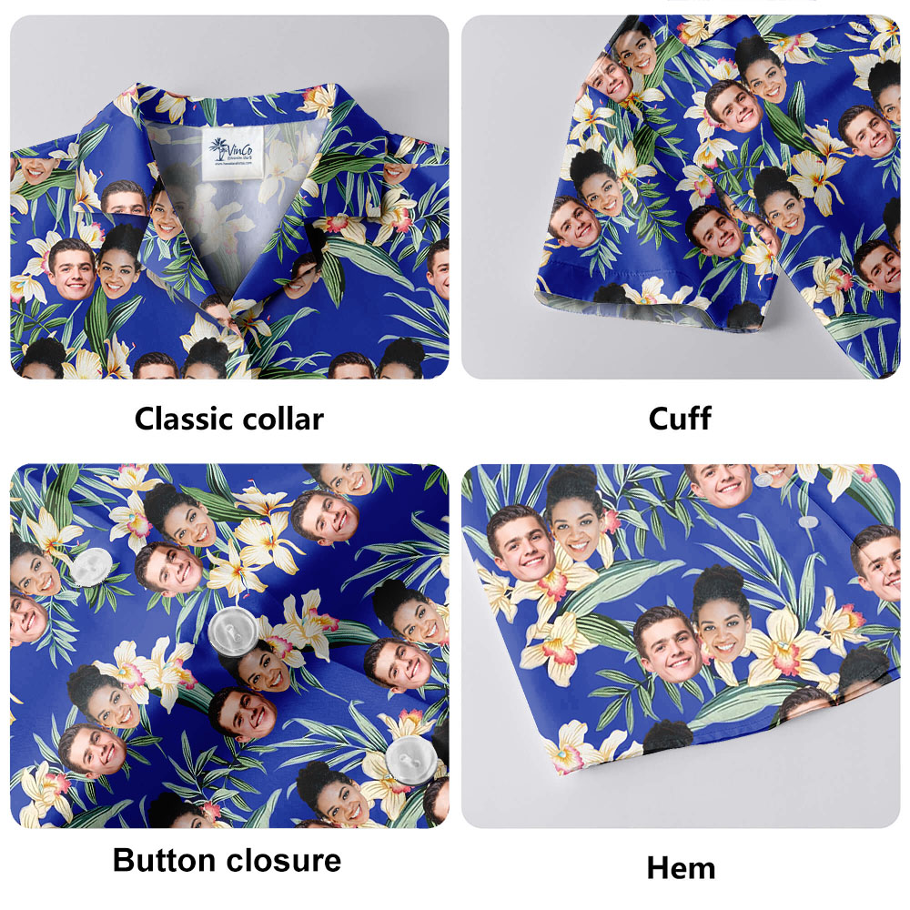 Personalized Face Hawaiian Shirt With Blue Floral Print