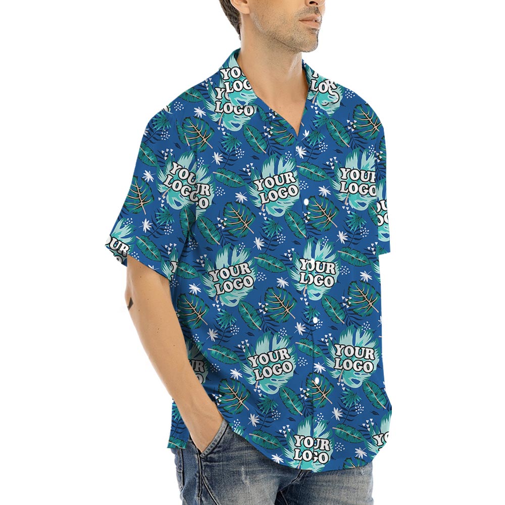 Unique Blue Custom Team Hawaiian Shirt With Logo