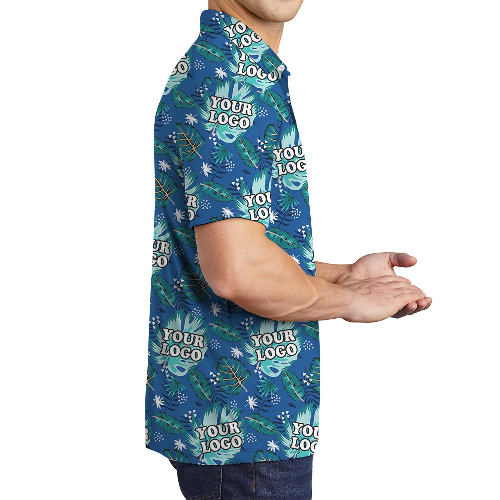 Custom Blue Team Hawaiian Polo Shirt With Logo