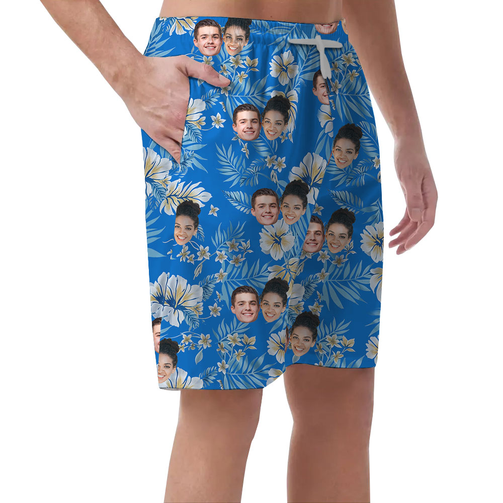 Hibiscus Blue Men's Casual Shorts With 1-5 Pictures