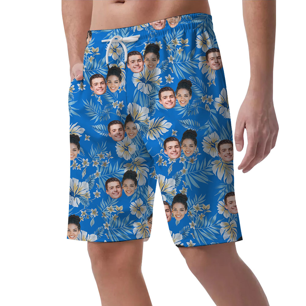 Hibiscus Blue Men's Casual Shorts With 1-5 Pictures