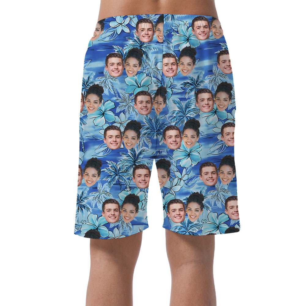 Floral Men's Shorts With 1-5 Faces On It