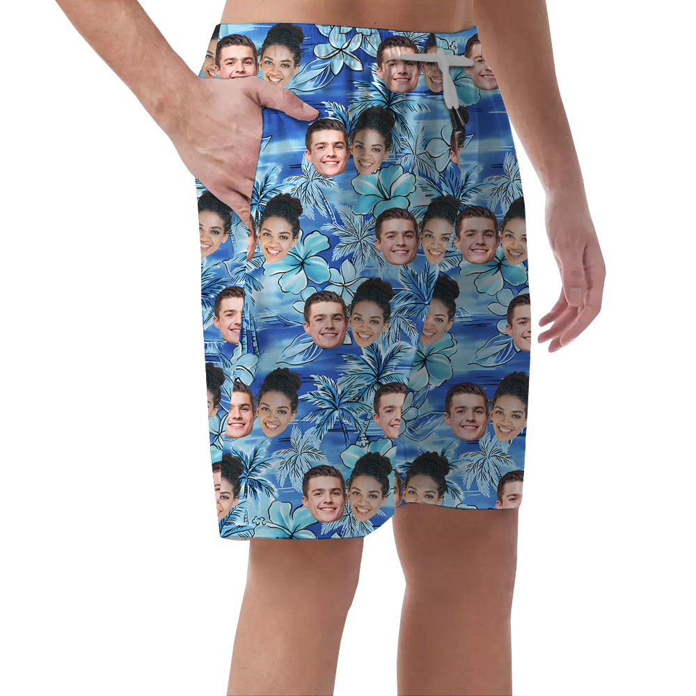 Floral Men's Shorts With 1-5 Faces On It