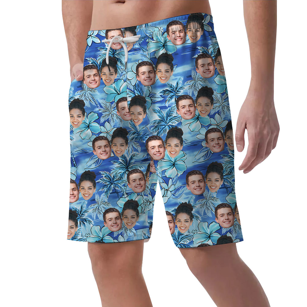 Floral Men's Shorts With 1-5 Faces On It