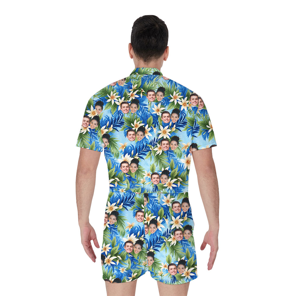 Awesome Floral Blue Men's Romper With 1-5 Faces