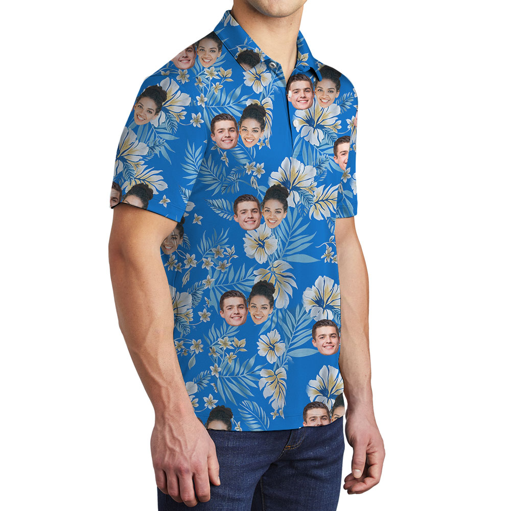 Blue Hibiscus Men's Golf Shirt With 1-5 Faces