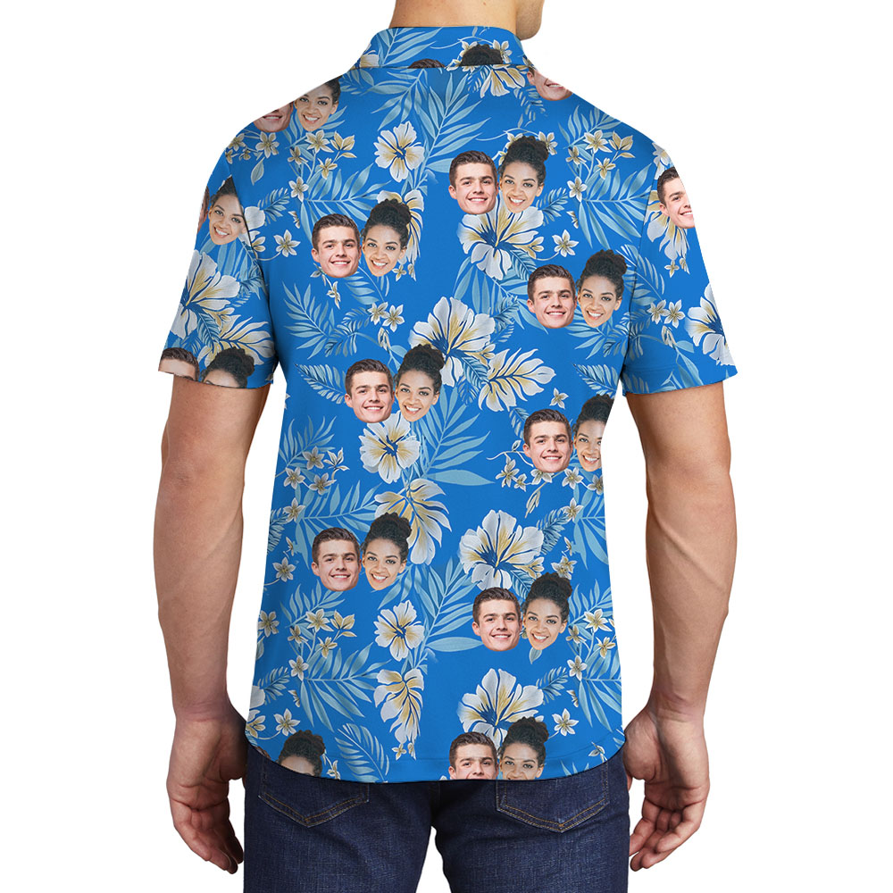 Blue Hibiscus Men's Golf Shirt With 1-5 Faces