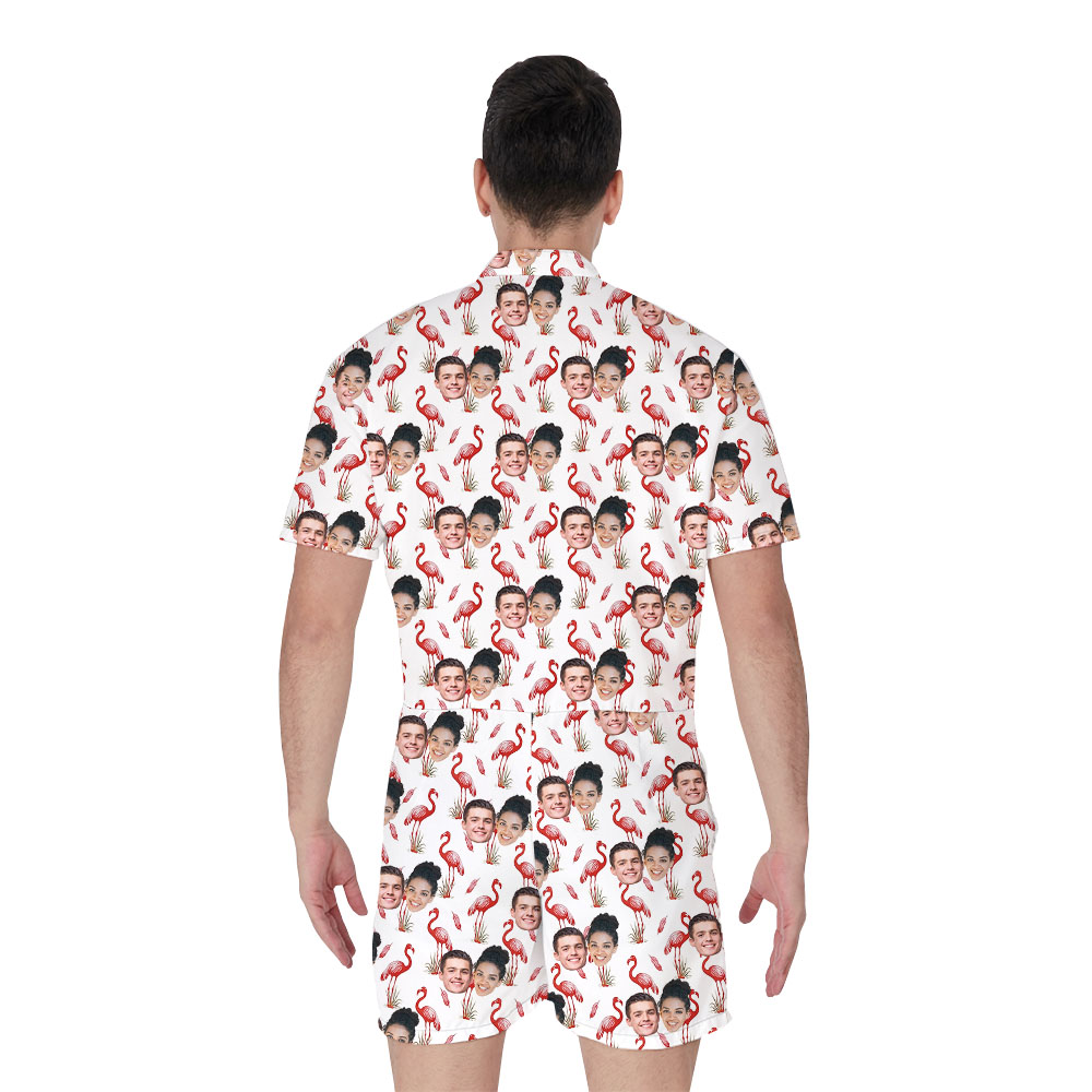 Unique Flamingo White Male Romper With Faces