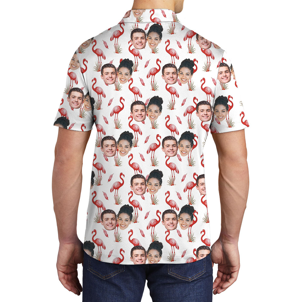 Custom Pictures Flamingo White Collared Shirt