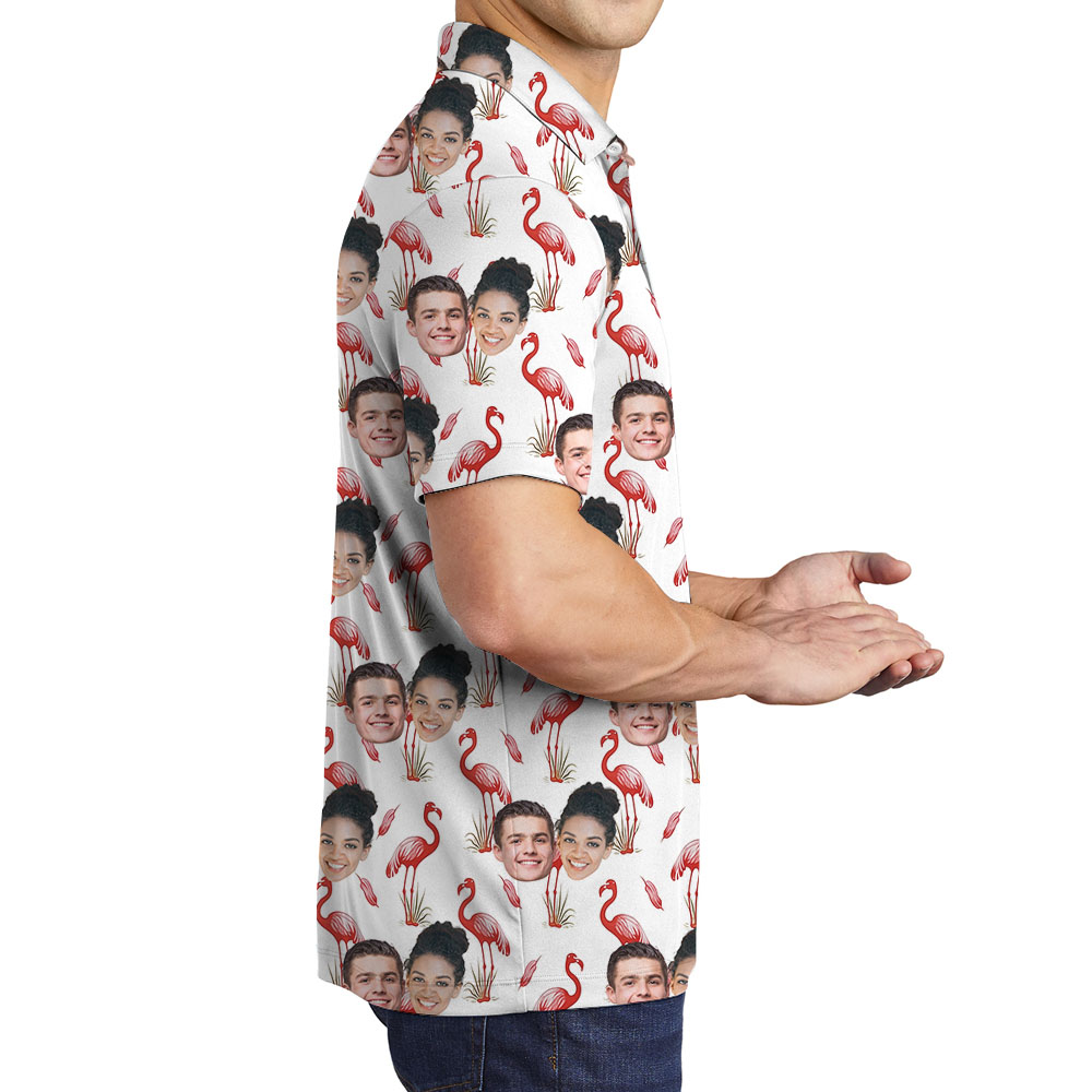 Custom Pictures Flamingo White Collared Shirt