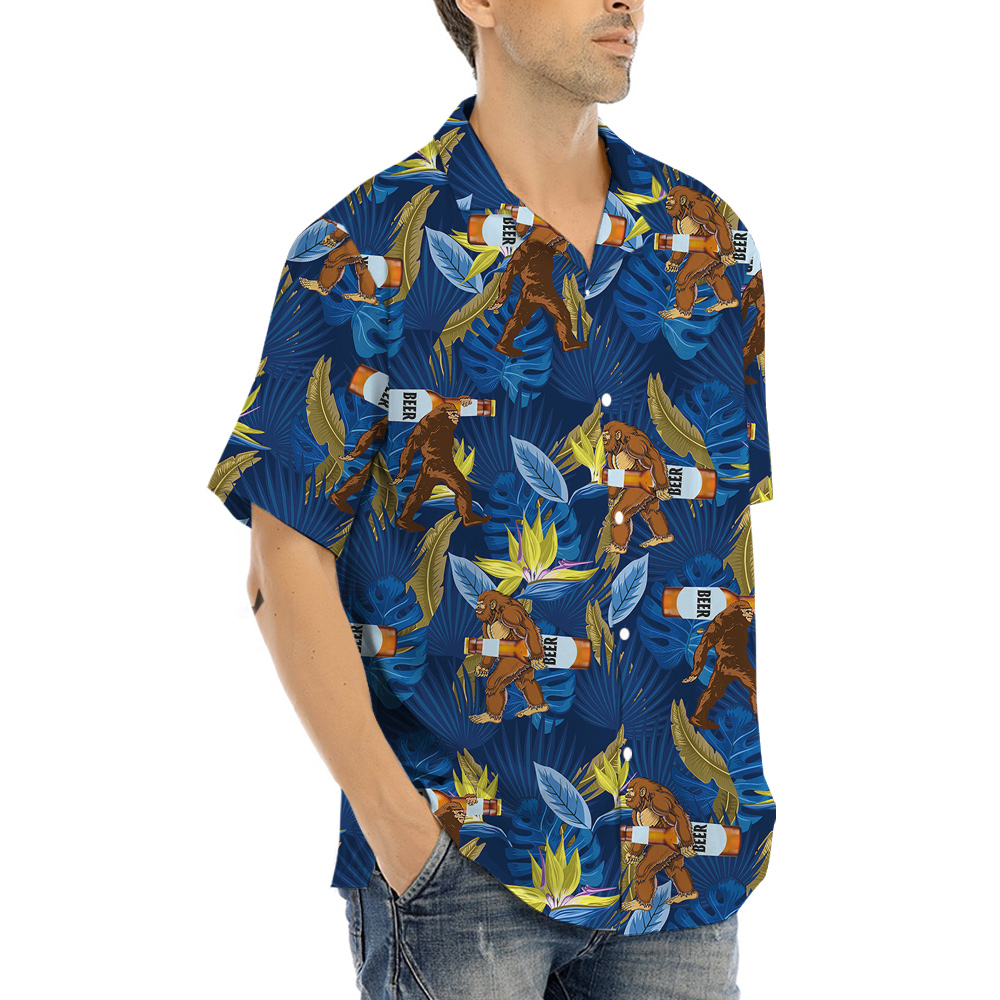 Bigfoot Carrying Beer Tropical Hawaiian Shirt