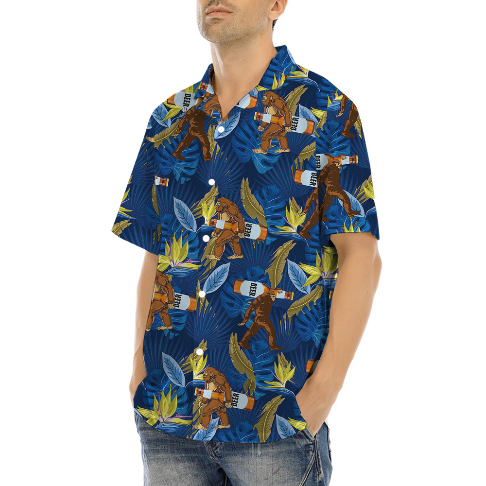 Bigfoot Carrying Beer Tropical Hawaiian Shirt