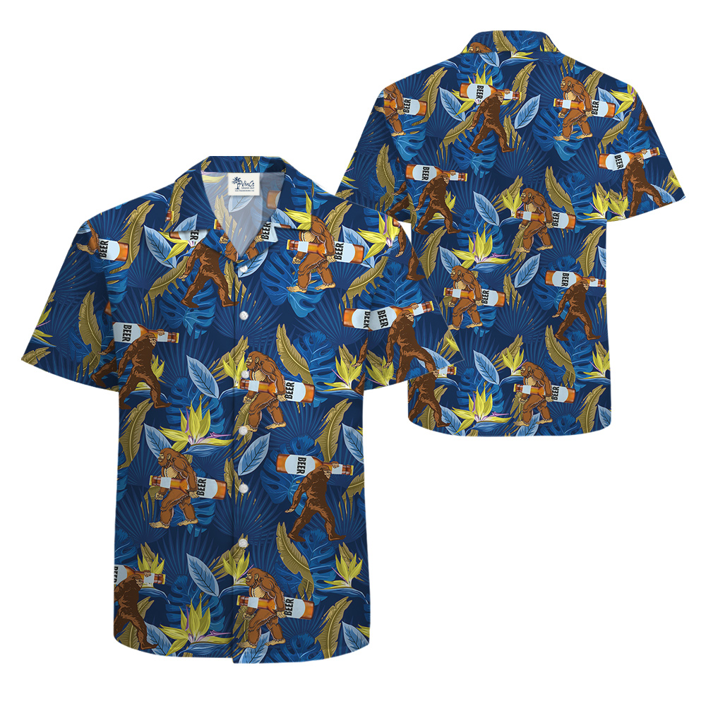 Bigfoot Carrying Beer Tropical Hawaiian Shirt