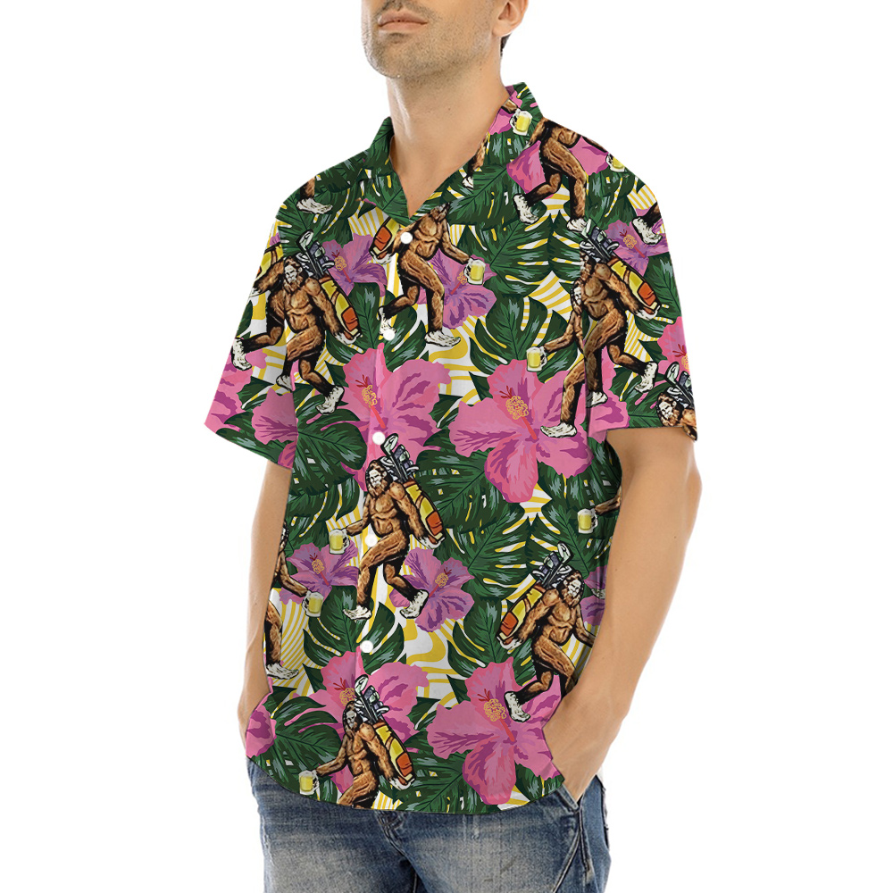 Bigfoot And Golf Bag Floral Hawaiian Shirt