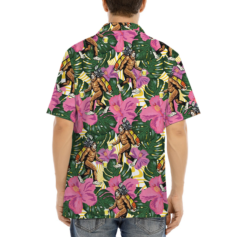 Bigfoot And Golf Bag Floral Hawaiian Shirt