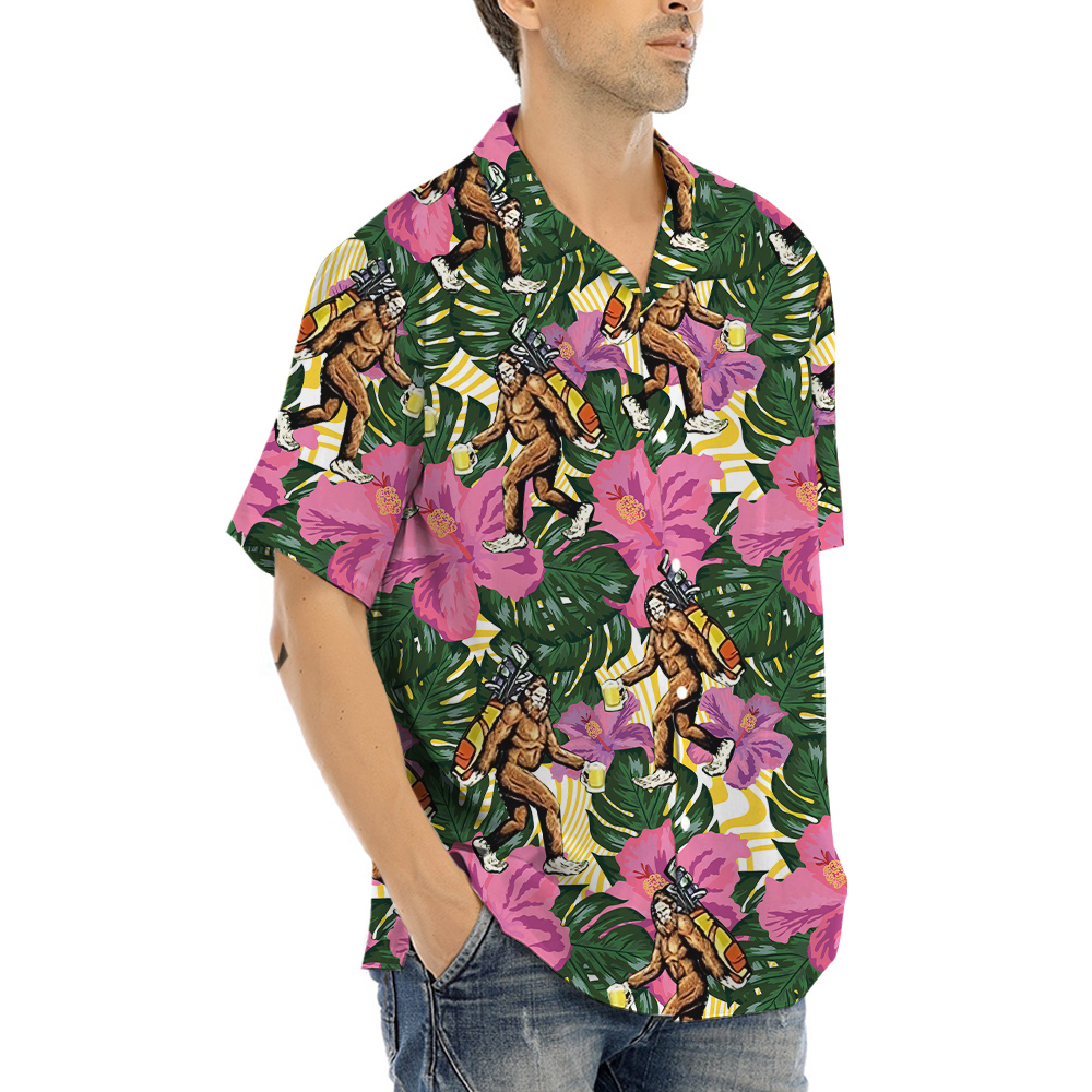Bigfoot And Golf Bag Floral Hawaiian Shirt