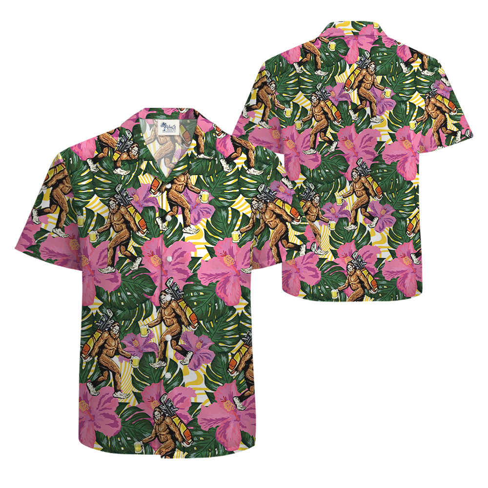 Bigfoot And Golf Bag Floral Hawaiian Shirt