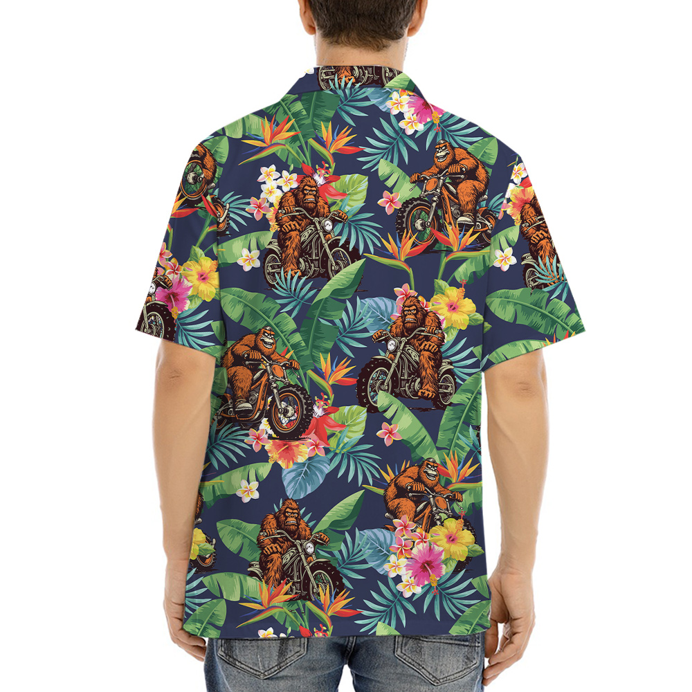 Funny Bigfoot Riding Motorcycle Tropical Hawaiian Shirt