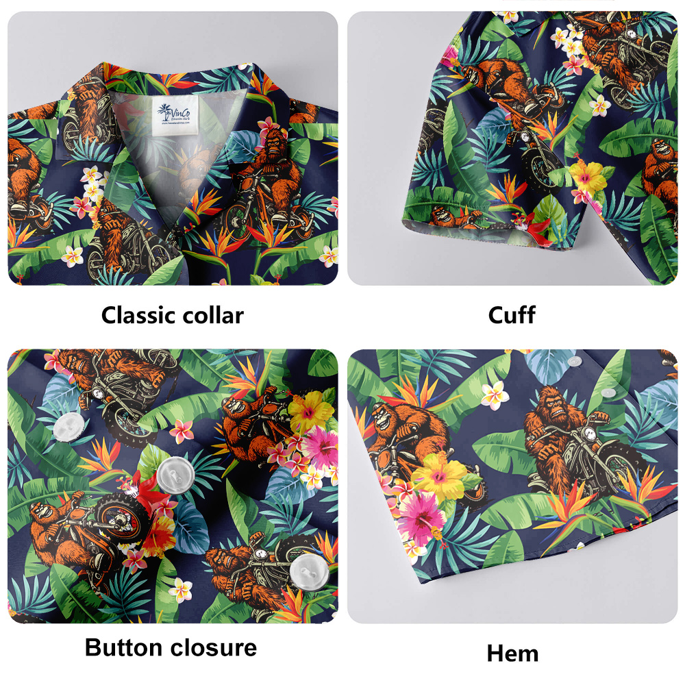Funny Bigfoot Riding Motorcycle Tropical Hawaiian Shirt