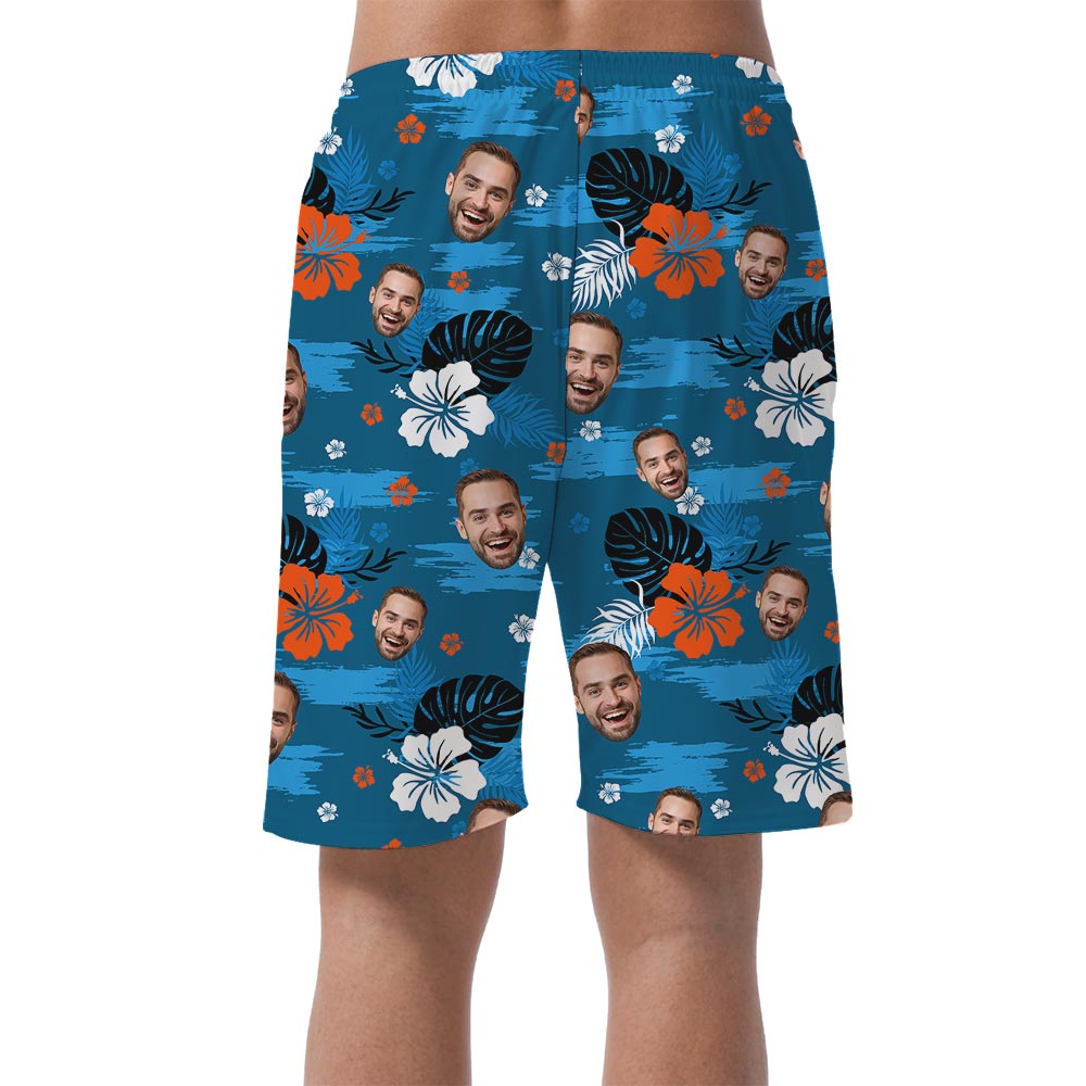 Cool Blue Men's Hawaiian Shorts With Faces For Summer