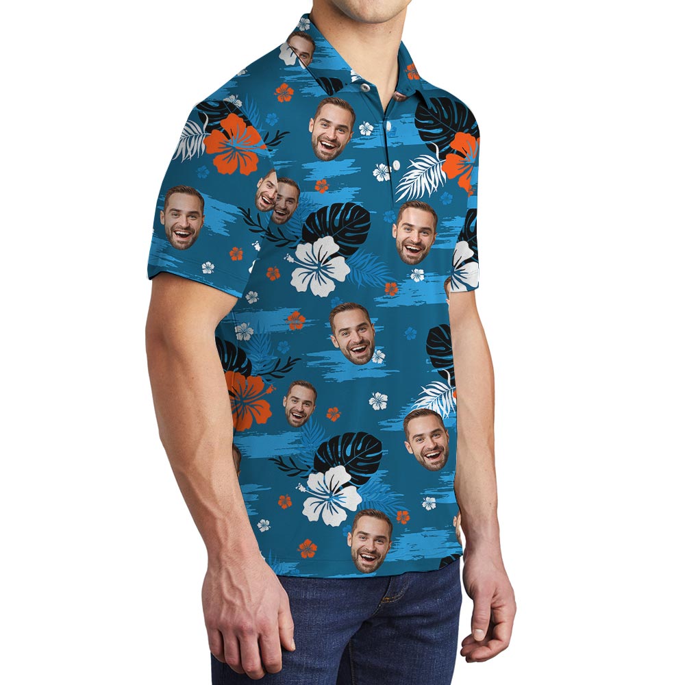 Personalized Blue Hawaiian Polo Shirt With Any Photos
