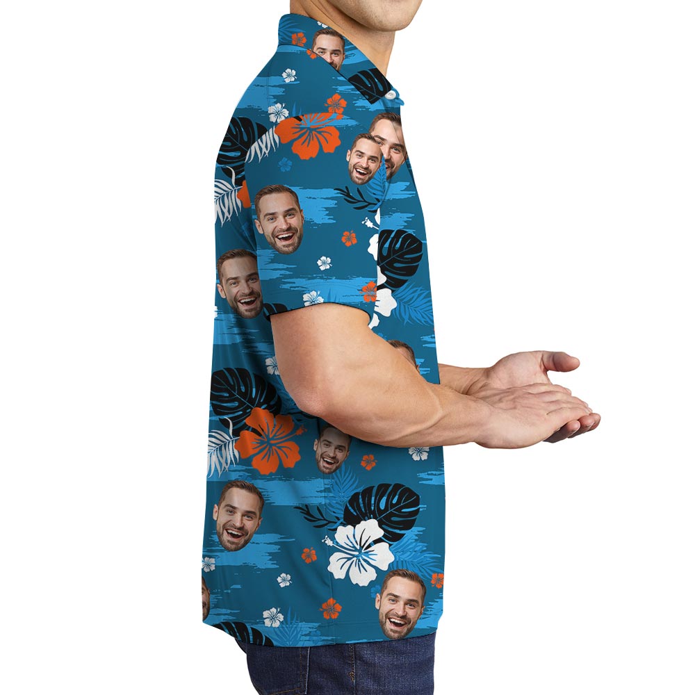 Personalized Blue Hawaiian Polo Shirt With Any Photos