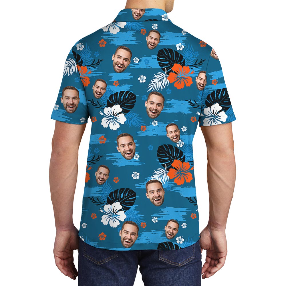 Personalized Blue Hawaiian Polo Shirt With Any Photos