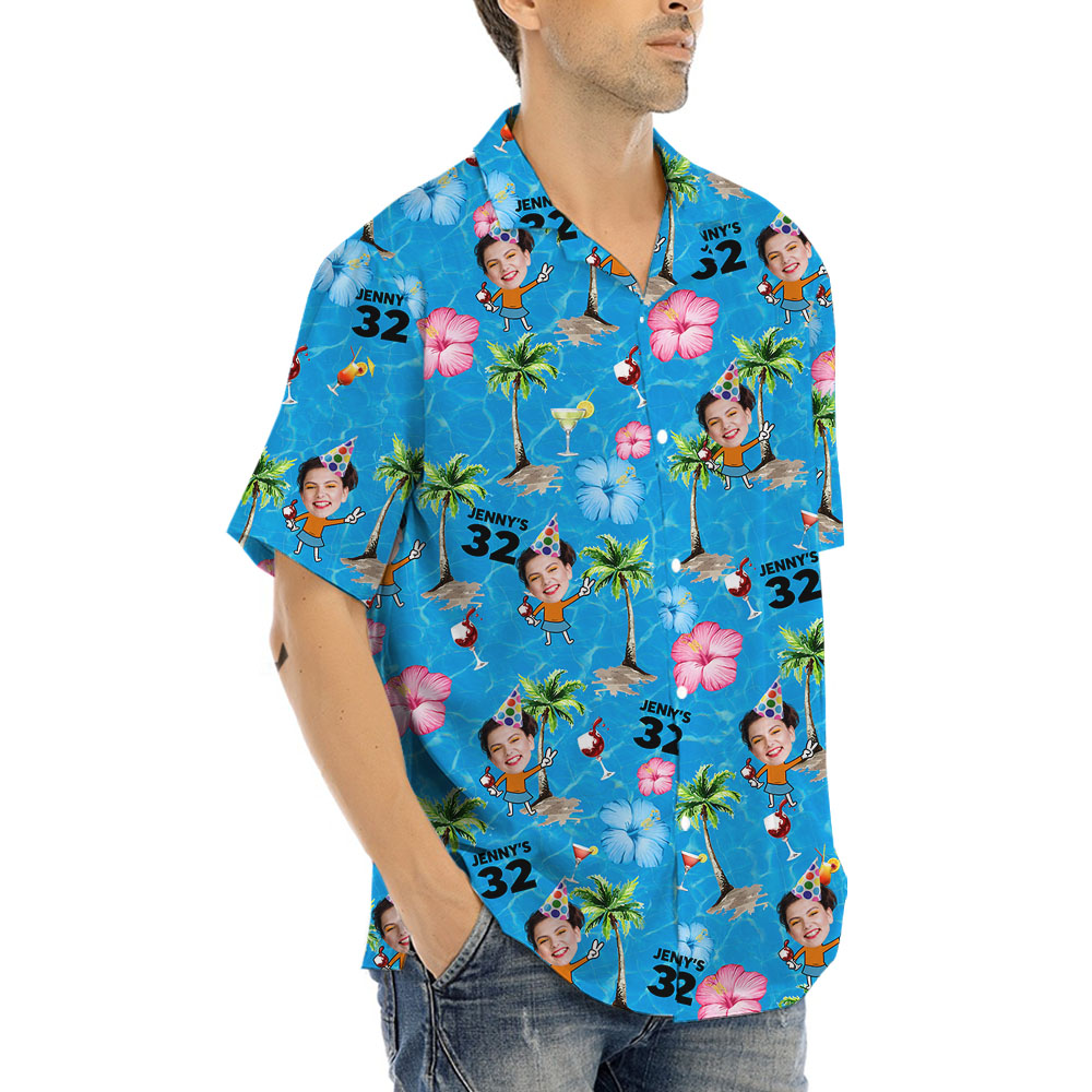 Funny Custom Face And Age Birthday Hawaiian Shirt