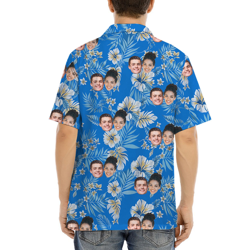 Personalized 1-5 Faces Blue Male Hawaiian Shirts
