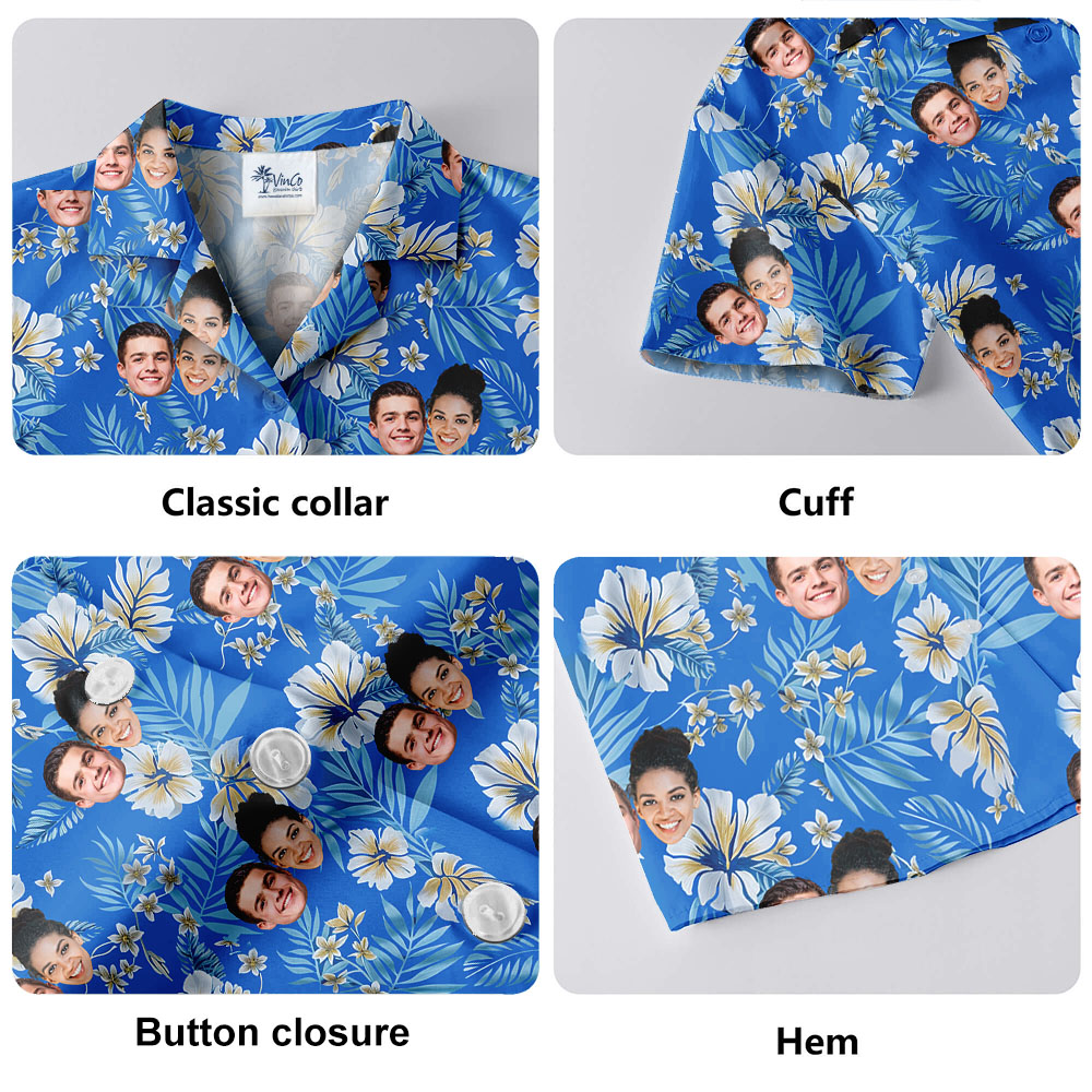 Personalized 1-5 Faces Blue Male Hawaiian Shirts