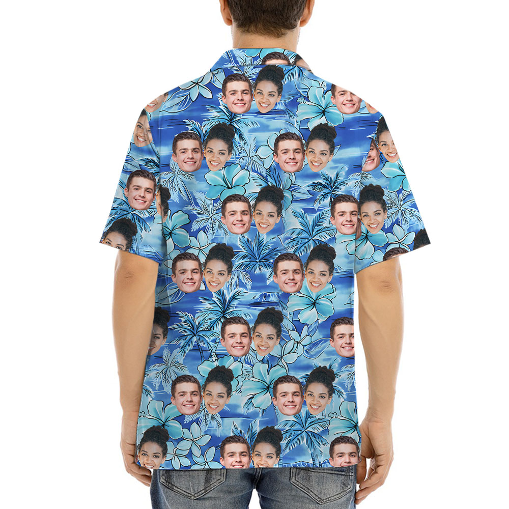 Blue Floral Hawaiian T Shirts With 1-5 Faces