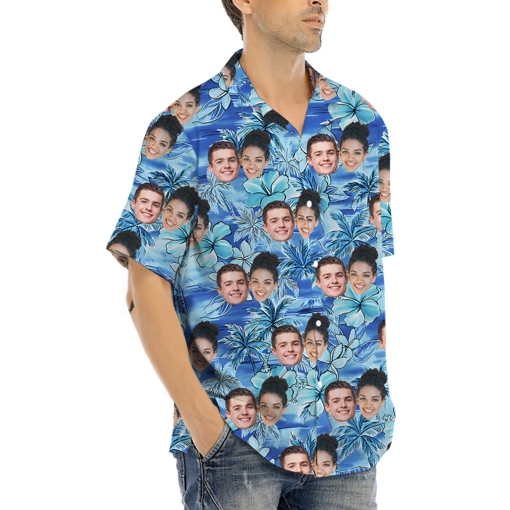 Blue Floral Hawaiian T Shirts With 1-5 Faces
