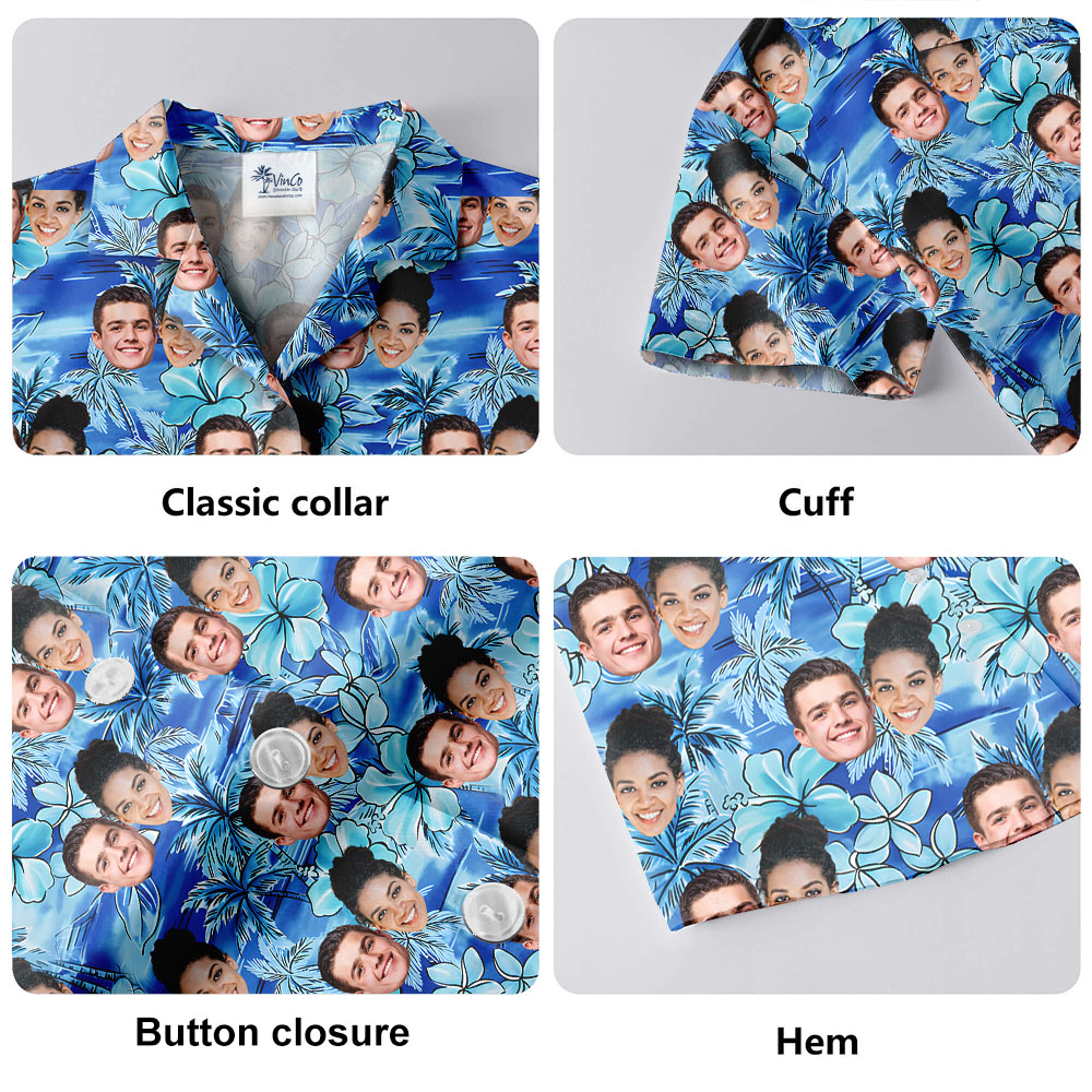 Blue Floral Hawaiian T Shirts With 1-5 Faces
