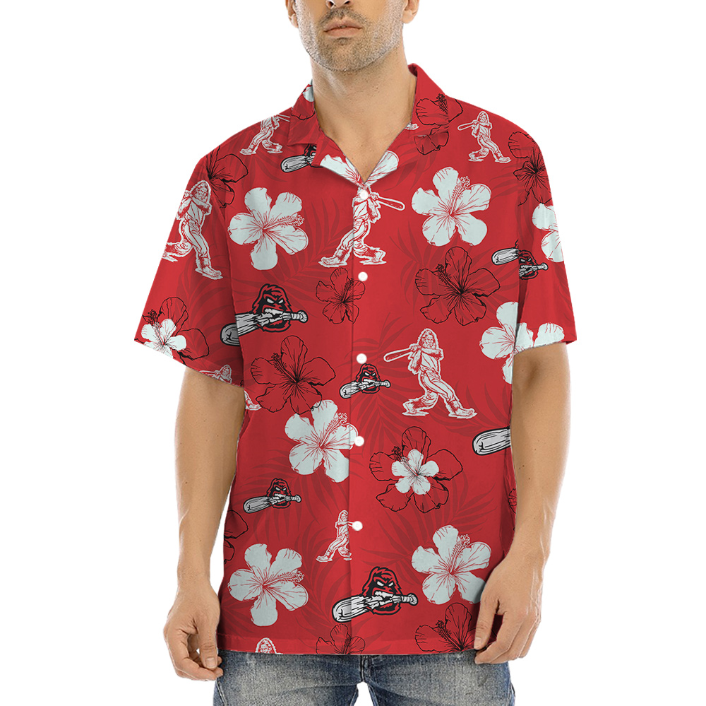 Bigfoot Baseball Hibiscus Red Hawaiian Shirt - variant image 1