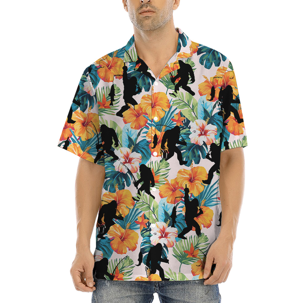 Fishing Bigfoot Tropical Hawaiian Shirt - variant image 1