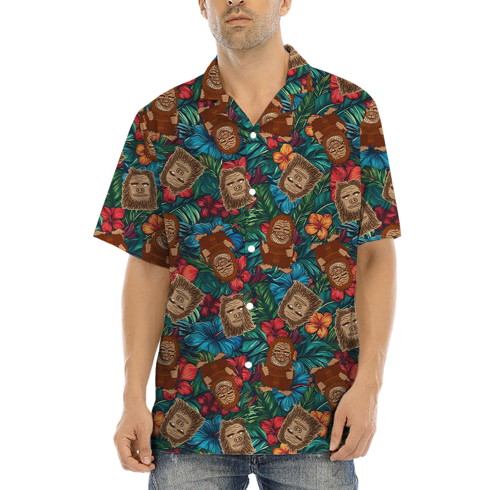 Vintage Tiki Bigfoot Tropical Hawaiian Shirt - variant image 1